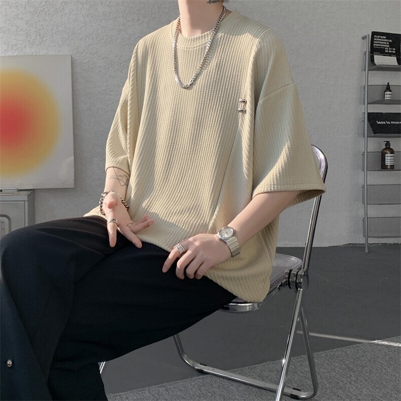超大码金属标手工设计肌理感短袖T恤8XL-M垂感冰丝半袖DX1220/P38,男装T恤,电商B238
