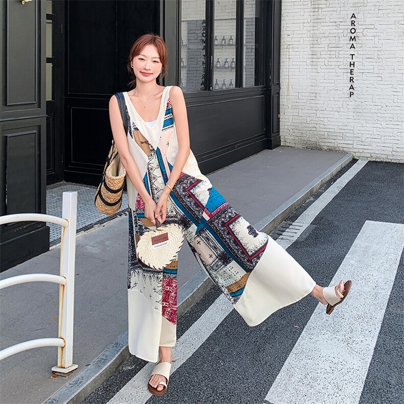 法式波西米亚风连体裤女2025年夏季新款韩系松弛感穿搭休闲阔腿裤,女装连衣裙,2C123