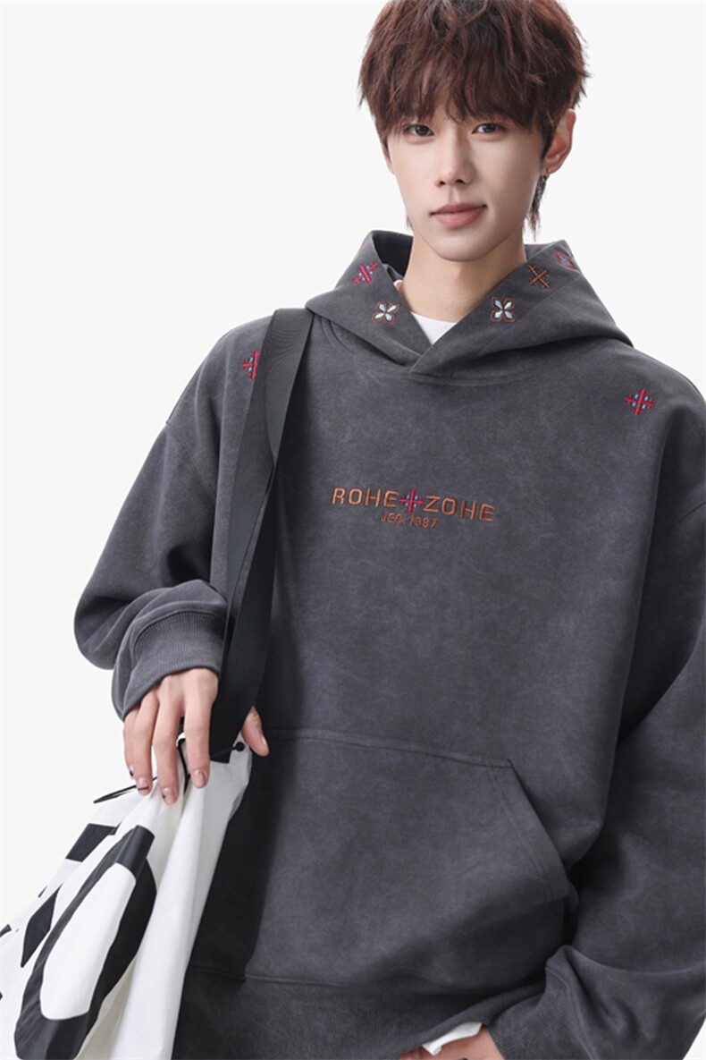 2026春季新款无影墙大码华棉连帽卫衣M-5XHW26253-特P50,男装卫衣,电商A022