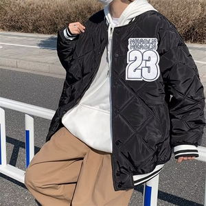美式复古学院风棒球羽绒服男轻薄款立领宽松春季保暖菱格外套1962图片