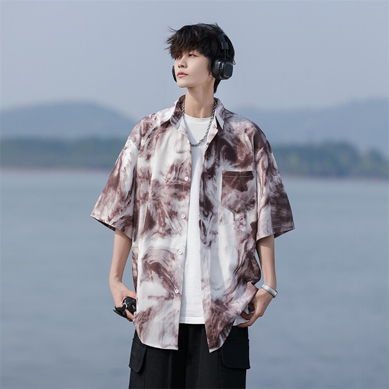 C02-P30M-7XL夏季新款大码潮牌印花短袖衬衫衬衣,男装衬衫,星座109-1