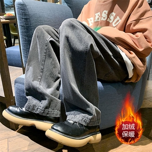 ！秋冬新款宽松直筒牛仔长裤系绳抽绳男士长裤K6921J-P55控68图片
