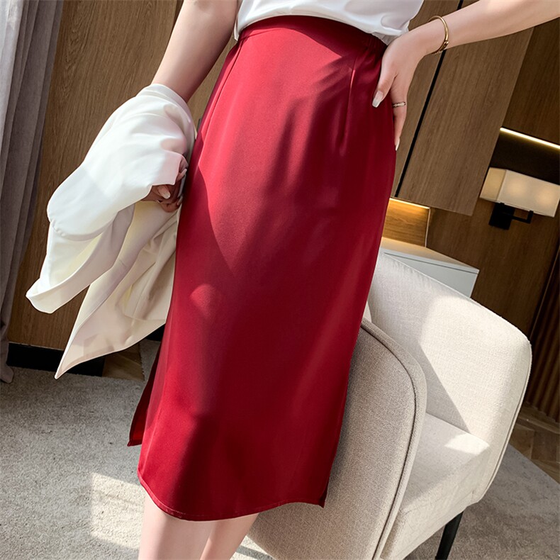 夏季真丝缎面半身裙女2024新款高腰包臀长裙质感高级感三醋酸裙子,女装半身裙,朝贺羊绒