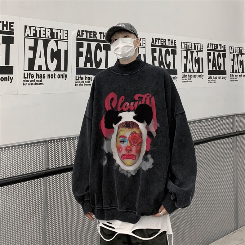 水洗做旧加绒加厚卫衣男23冬高领头像印花打底衫XZ514-2-X58-P78,男装T恤,星座514-2(原B239)