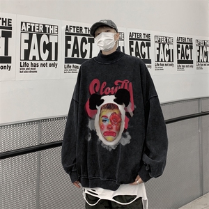 水洗做旧加绒加厚卫衣男23冬高领头像印花打底衫 XZ514-2-X58-P78图片