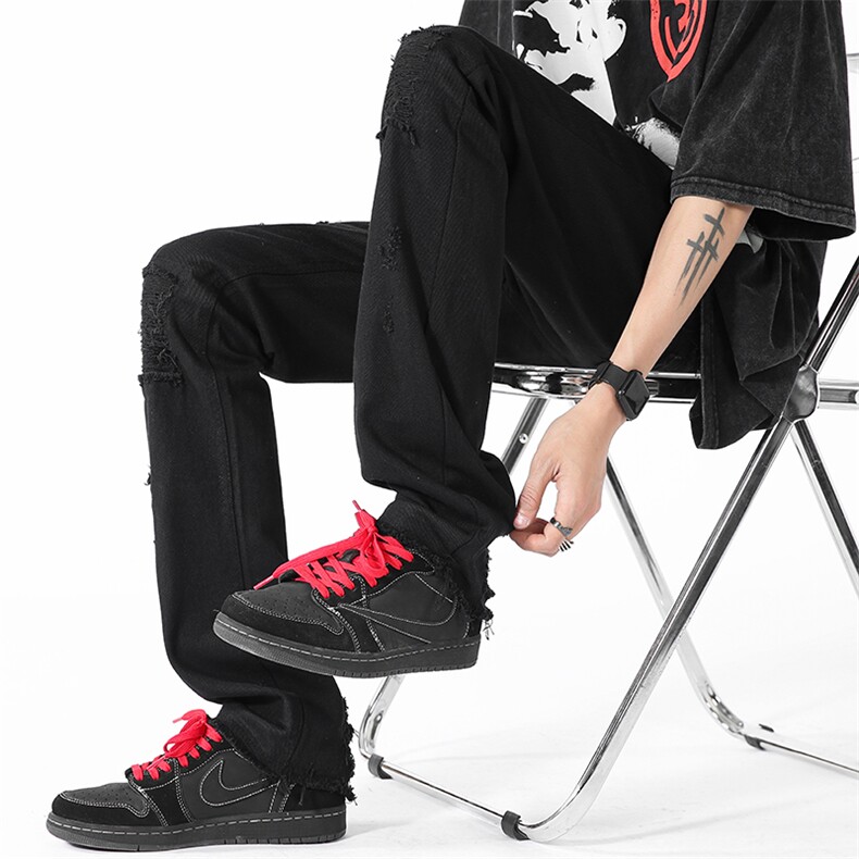 美式高街潮流破洞直筒休闲牛仔裤A161-S2335-P60,男装牛仔裤,电商A161