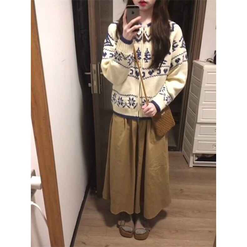 韩版圣诞氛围感费尔岛提花开衫毛衣女冬季减龄外穿针织衫M3303,男装针织衫/毛衣,星座1116A（原606A-3）