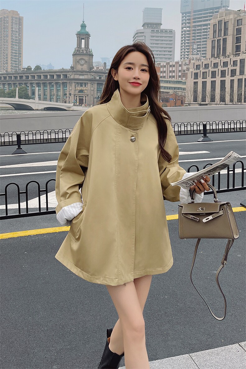 卡其色休闲短款风衣外套女2025春季新款高级感时尚炸街斗篷大衣潮,女装风衣,浙宝276（原081）