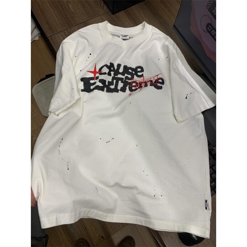 【有货】BK899CC-特P29复古重磅泼墨撞色字母印花短袖T恤男女,男装T恤,星座1007（原301D）
