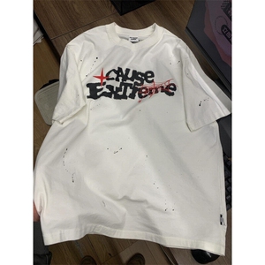 【有货】BK899CC-特P29 复古重磅泼墨撞色字母印花短袖T恤男女图片