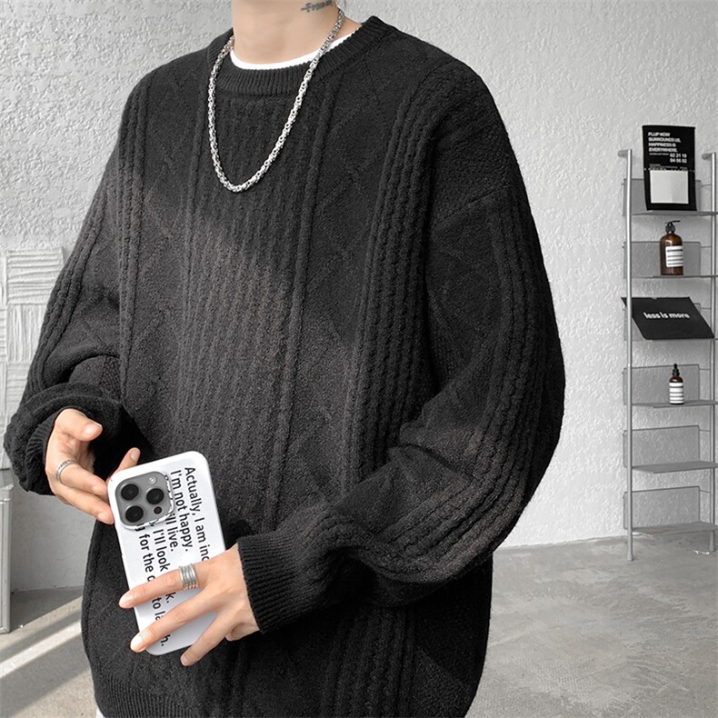 8XL-M圆领毛衣男秋冬季宽松慵懒套头麻花针织衫毛线衣MY19005P68,男装针织衫/毛衣,电商B312