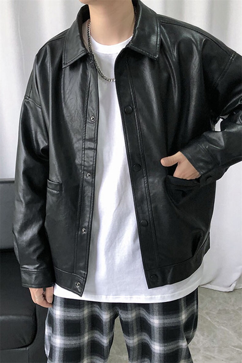 现货-春装皮衣外套男PU机车服皮夹克上衣2025新款A560p95加绒105,男装夹克,电商A351