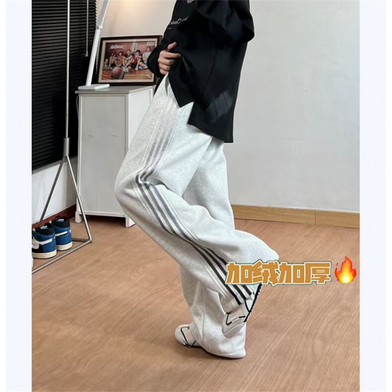 华棉渐变加绒加厚三条杠裤子男款直筒运动裤特P45控78,男装休闲裤,电商D205