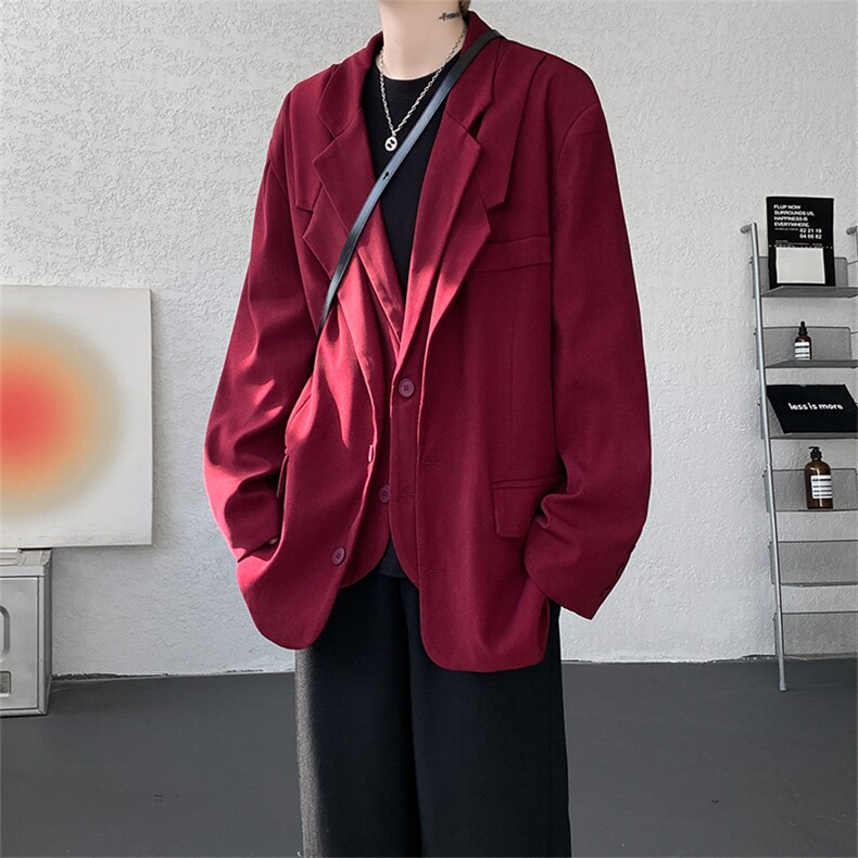 潮流休闲西装外套高级痞帅宽松韩版自带垫肩双层假两件西装P95,男装西服,电商B319