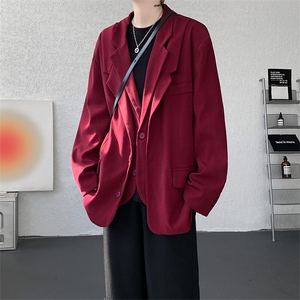 潮流休闲西装外套高级痞帅宽松韩版自带垫肩双层假两件西装P95图片