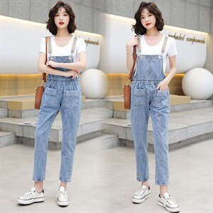 牛仔背带裤女高腰显瘦宽松牛仔背带裤吊带裤连体长裤子{码子偏小}，女装牛仔裤，布衣桑