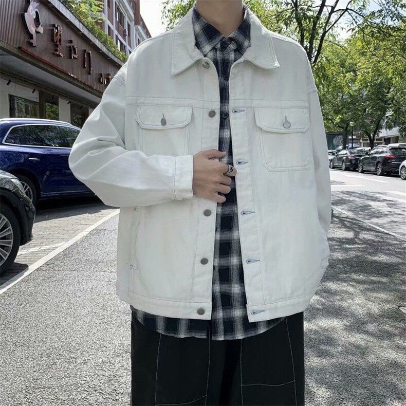 潮春秋季白色牛仔外套男宽松韩版bf百搭夹克上衣ins潮 JX306图片