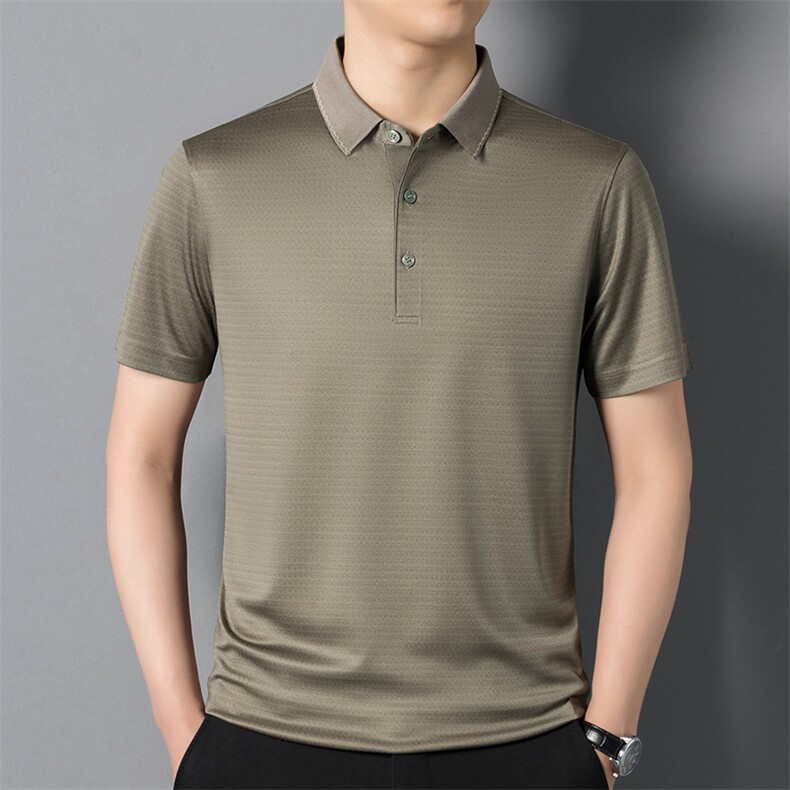 高端夏季新款醋酸POLO衫短袖T恤男士中年商务休闲翻领短袖，男装Polo衫，钱塘723