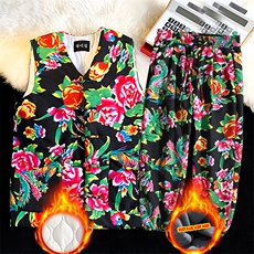 XZ115ATAO棉马甲加绒裤套装大码东北大花汉服套装男女土潮，男装休闲套装，星座115A-1
