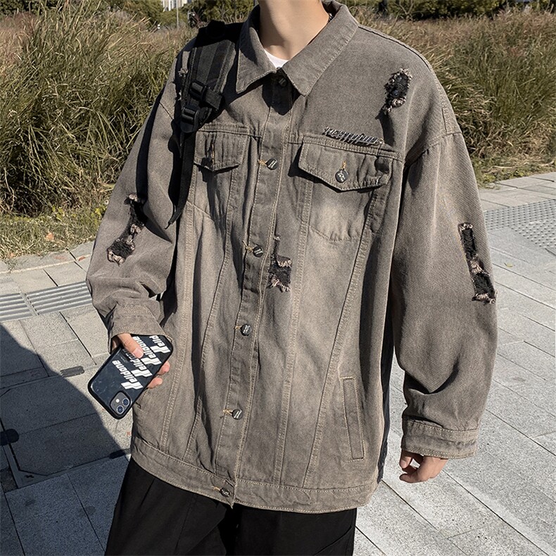 春秋季复古原宿风牛仔外套男士宽松ins工装夹克上衣服JK08917-P75图片