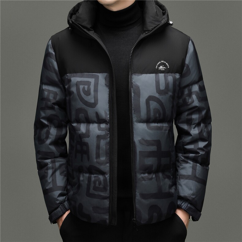 2025新款冬季男士连帽短款90%白鸭绒羽绒服大衣加厚羽绒服外套,男装羽绒服,钱塘723