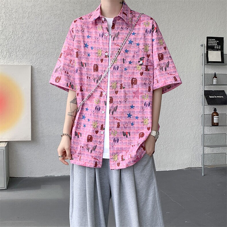 CS1141-特P35控68花衬衫男短袖夏季休闲薄款冰丝半袖宽松大码,男装T恤,电商A059