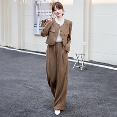 木夕儿女装2026秋装新款时尚优雅穿着舒适显瘦版型圆领设计两件套，女装套装/套裙，尚娜萱