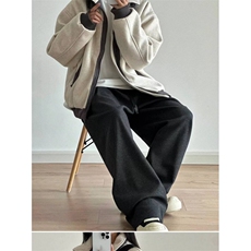 [002]休闲松紧裤新款韩版宽松廓形保暖弯刀裤子A079-K058-P49，男装棉衣，电商A079