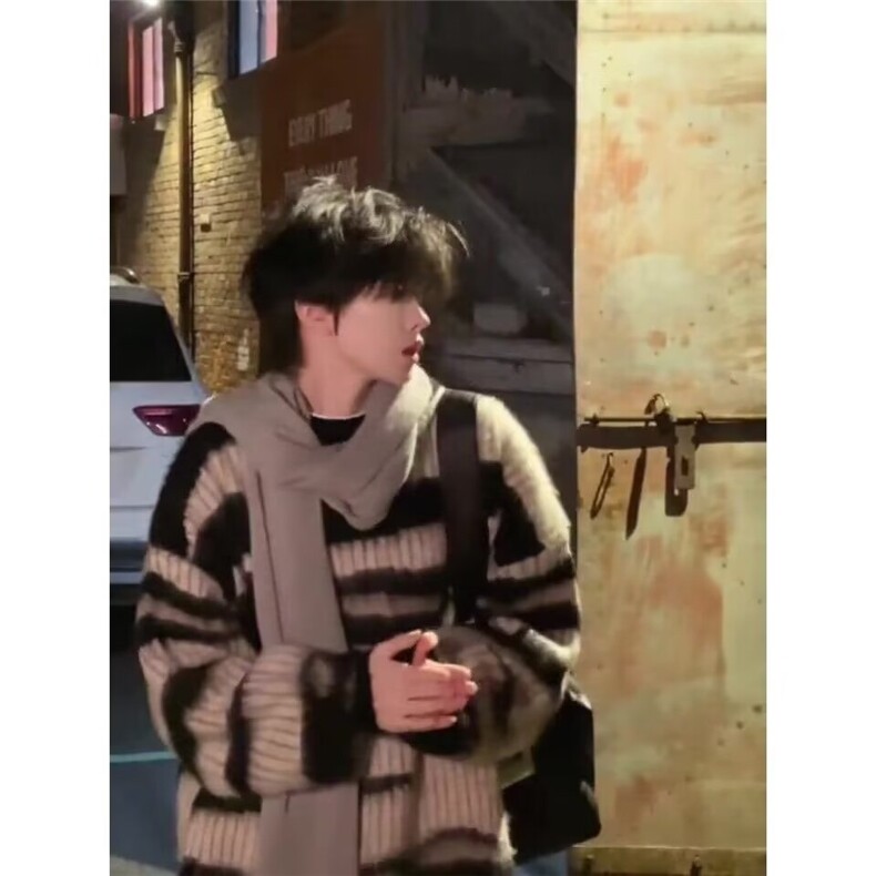 黑白条纹毛衣男冬季美式复古慵懒针织衫宽松毛衣1001-1-MY15-P48,男装针织衫/毛衣,星座1001-1