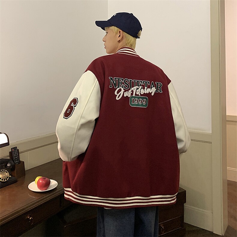 美式宽松夹克撞色贴布休闲百搭棒球服外套HY202P108控138,男装夹克,电商A102B