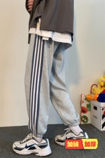 A118-P35加绒-P45三条杠条纹加厚加绒运动裤男大码束脚休闲裤，男装休闲裤，电商A040