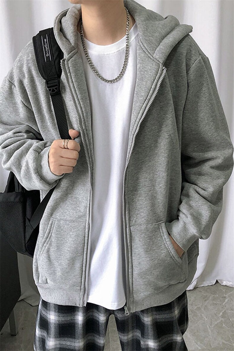 现货-开衫拉链卫衣男秋季宽松休闲连帽外套长袖W6681-P60加绒,男装卫衣,电商A351