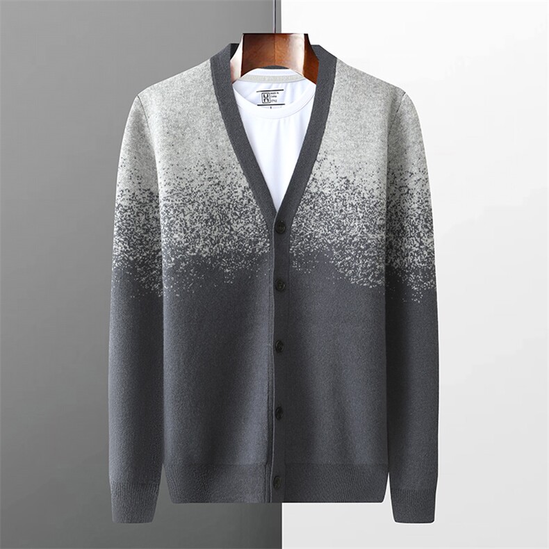 时尚男士渐变色羊毛开衫秋季新款宽松百搭长袖毛衣舒适保暖，男装羊毛衫，江杉羊绒