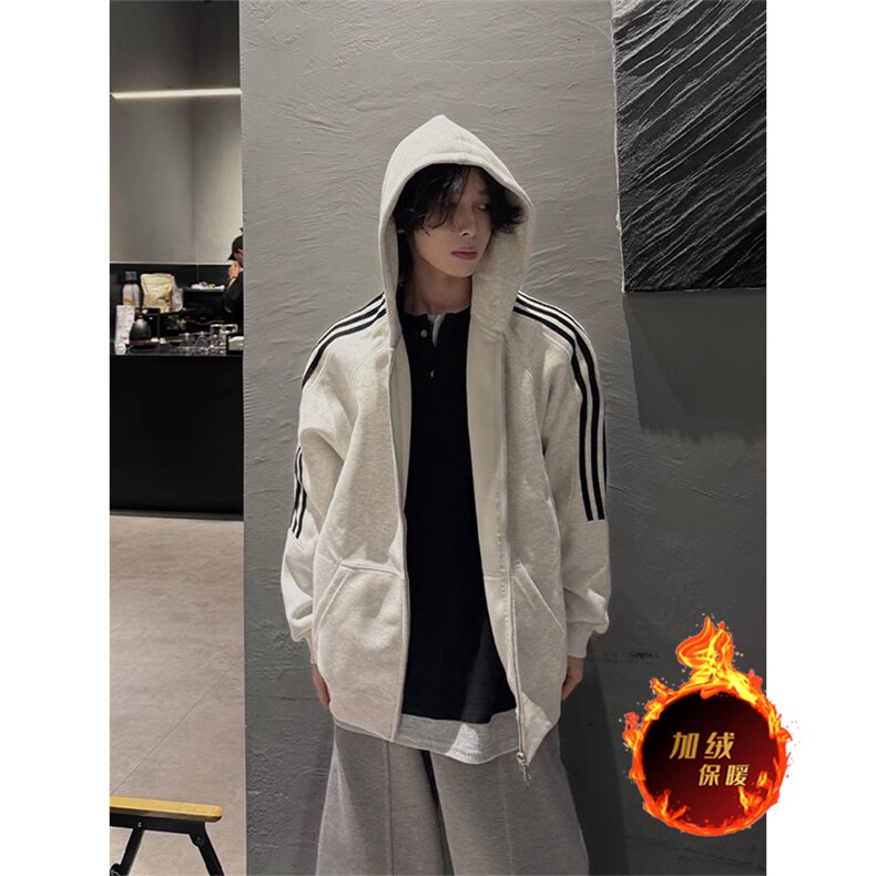抖音得物全棉二开支持退换加绒加厚双拉头拉链连帽卫衣开衫CM19,男装卫衣,电商A486