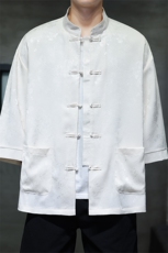 2025夏季风立领提花七分袖衬衫宽松大码上衣CS2502-P7088，男装衬衫，电商A008