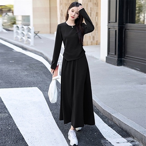 高级感灰色套装裙女2025春新款修身显瘦气质长袖T恤半身裙两件套图片