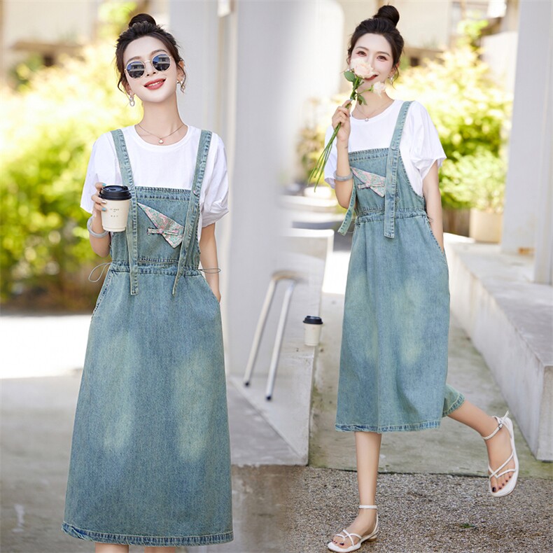 2024新款春夏减龄洋气套装网红宽松显瘦刺绣休闲套裤背带裤两件套，女装连衣裙，韩然一族