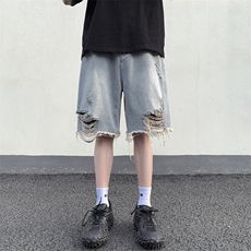 破洞男生百搭夏季撞色牛仔短裤高街D321-DK43-P50，男装牛仔裤，电商D321