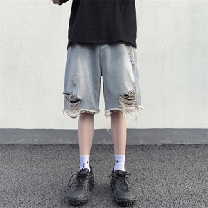 破洞男生百搭夏季撞色牛仔短裤高街D321-DK43-P50图片
