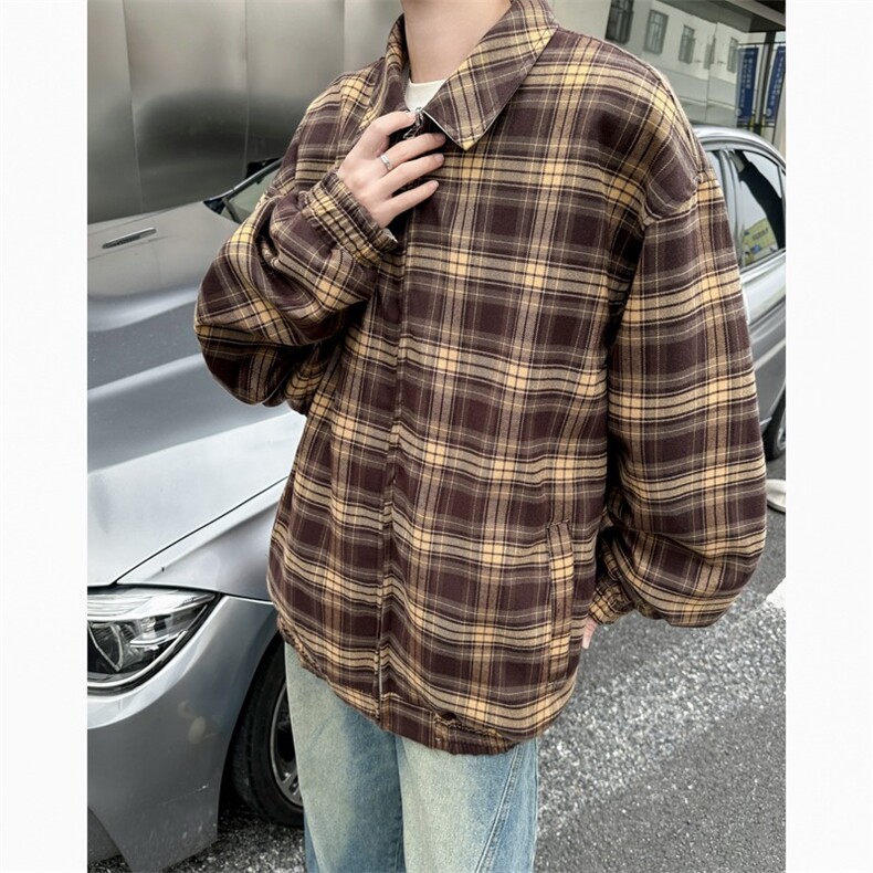美式潮牌复古格子双面穿情侣宽松百搭秋季夹克高街外套男HY201,男装夹克,星座506