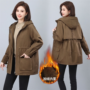 加绒派克服女秋冬2025新款时尚宽松抽绳收腰中年妈妈加厚保暖外套图片