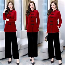 2023春季新款简约优雅气质复古盘扣舒适两件套，女装套装/套裙，然然