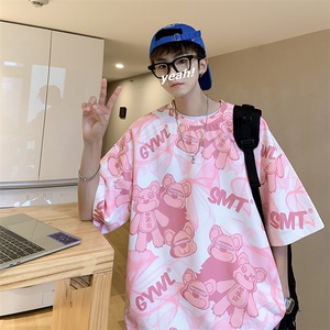 港风华夫格印花松休闲短袖T恤五分半截袖XFT223-P30控48图片