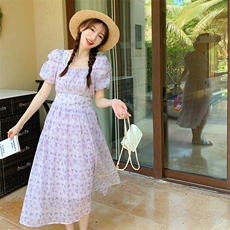 【新款现货】夏季紫色碎花连衣裙82369-P115-K165，女装连衣裙，一九零