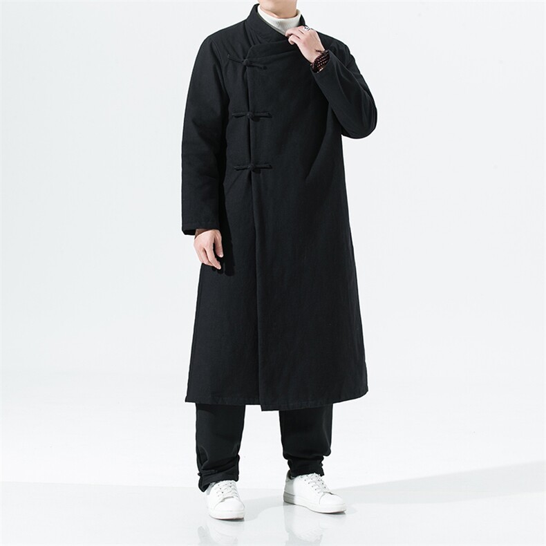 2158^风男士汉服棉衣长款中式唐装棉袄斜襟盘扣棉服加厚外套图片