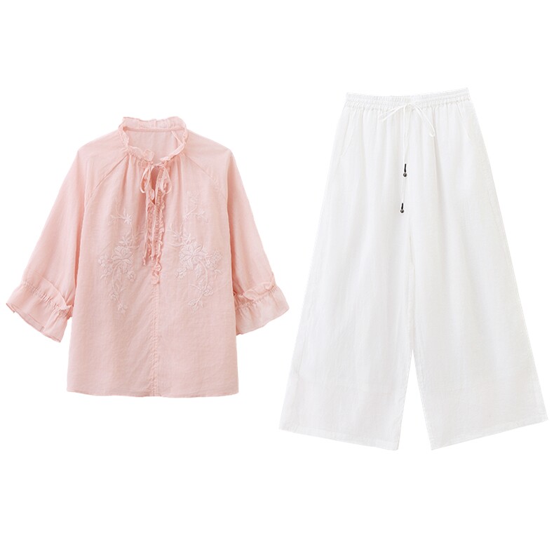 2026年夏装新款麻料两件套套装女,女装套装/套裙,贵人树