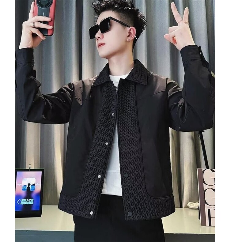 水洗宽松型牛仔布青少年潮长袖设计感拼接外套男春秋款翻领夹克,男装夹克,星座218-1（原230）