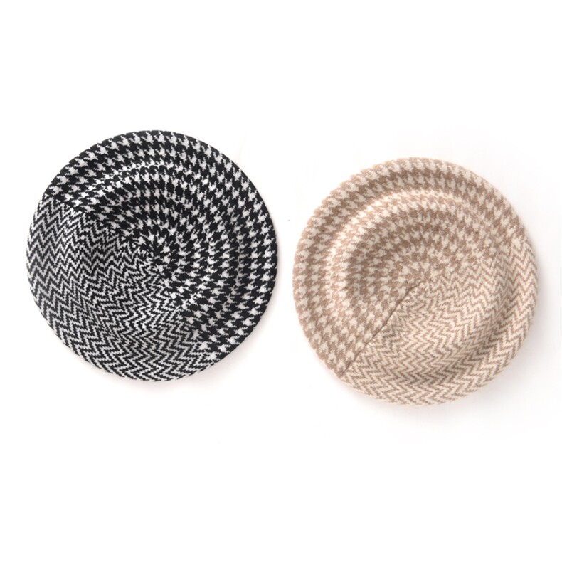 2025年时尚百搭通勤简约休闲千鸟格帽子，帽子，晨晟羊绒