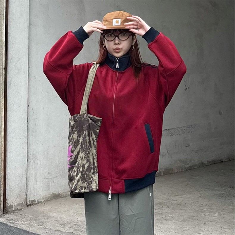 抖音得物高品质美式高街重磅结构设计拼接织带立领卫衣外套CM42,男装卫衣,电商A486