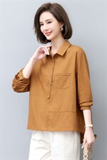 衬衫女长袖2023年新款大码宽松秋薄款纯色休闲棉麻衬衣，女装衬衫，涵誉